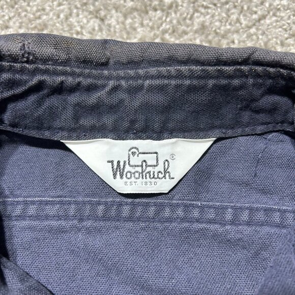 Woolrich Vintage Mens Sz M Distressed Long Sleeve Navy Button-Up Shirt - Picture 2 of 9